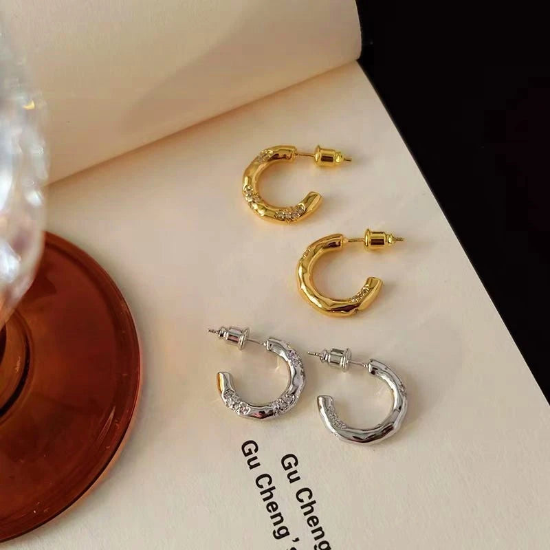 18K Gold-Plated Diamond-Studded C-Shaped Earrings - elegant C-Shaped Earrings