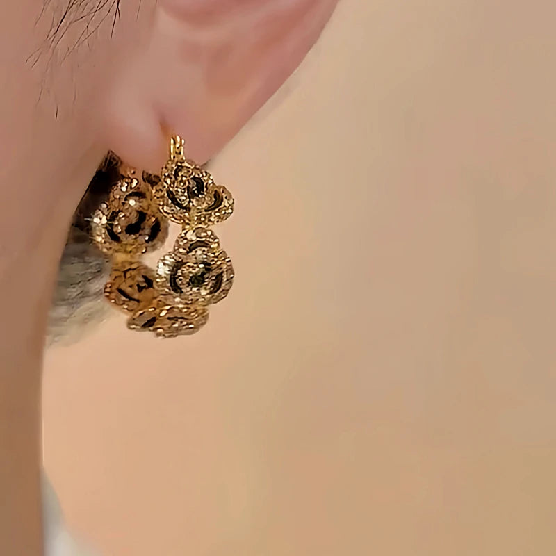 18K Gold-Plated Diamond Flower Hoop Earrings - elegant Flower Hoop Earrings