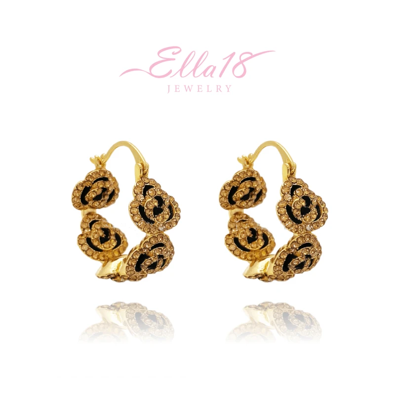 Angled view of the 18K Gold-Plated Diamond Flower Hoop Earrings