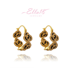 Angled view of the 18K Gold-Plated Diamond Flower Hoop Earrings