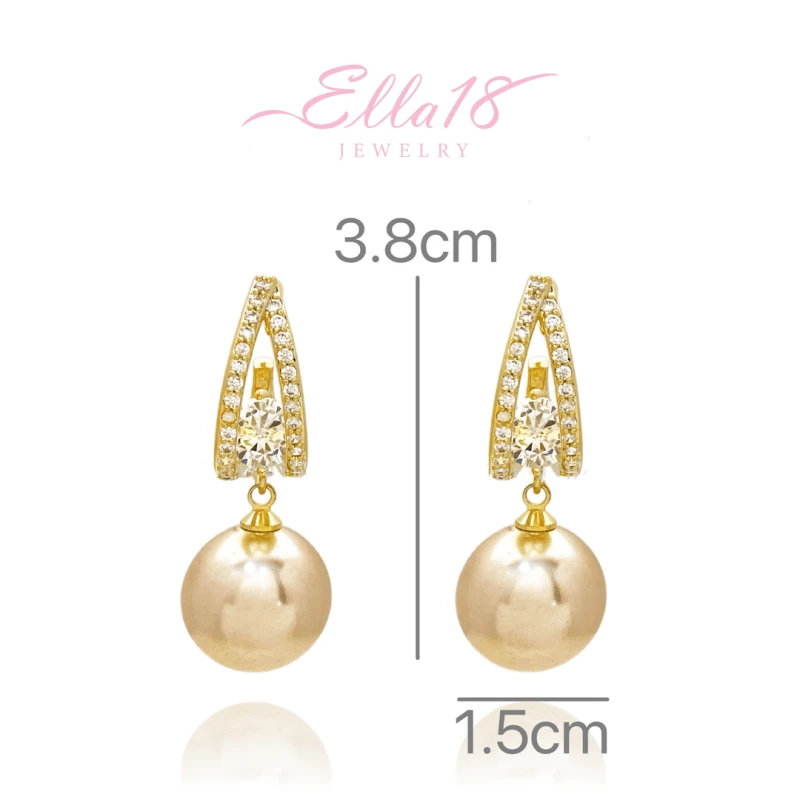 Angled view of the 18K Gold-Plated Diamond Pearl Drop Earrings