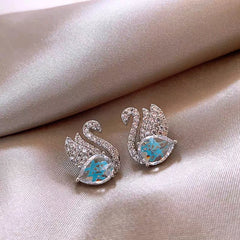 Angled view of the 18K Gold-Plated Diamond Swan Earrings