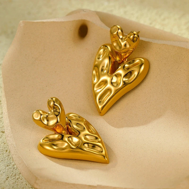 Close-up detail of the sparkling zircons and plating on the Double-Heart Earring