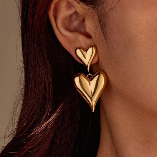 18K Gold-Plated Double-Heart Earrings - elegant Double-Heart Earrings