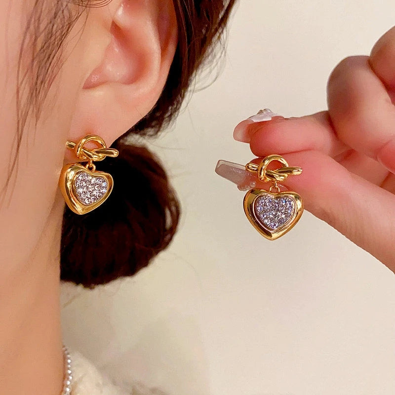 18K Gold-Plated Elegant Knotted Diamond Heart Earrings - elegant Heart Earrings
