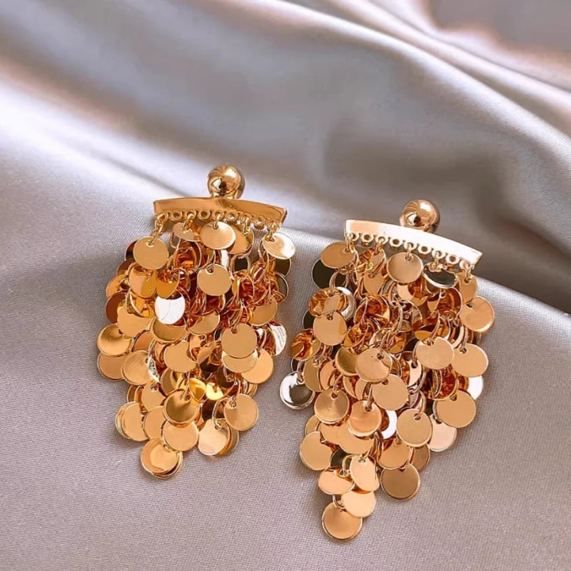 Close-up detail of the sparkling zircons and plating on the Elegant Tassel Earrings