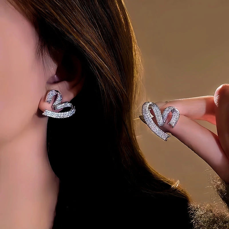 18K Gold-Plated Elegant Zircon Heart Studs - elegant Heart Studs