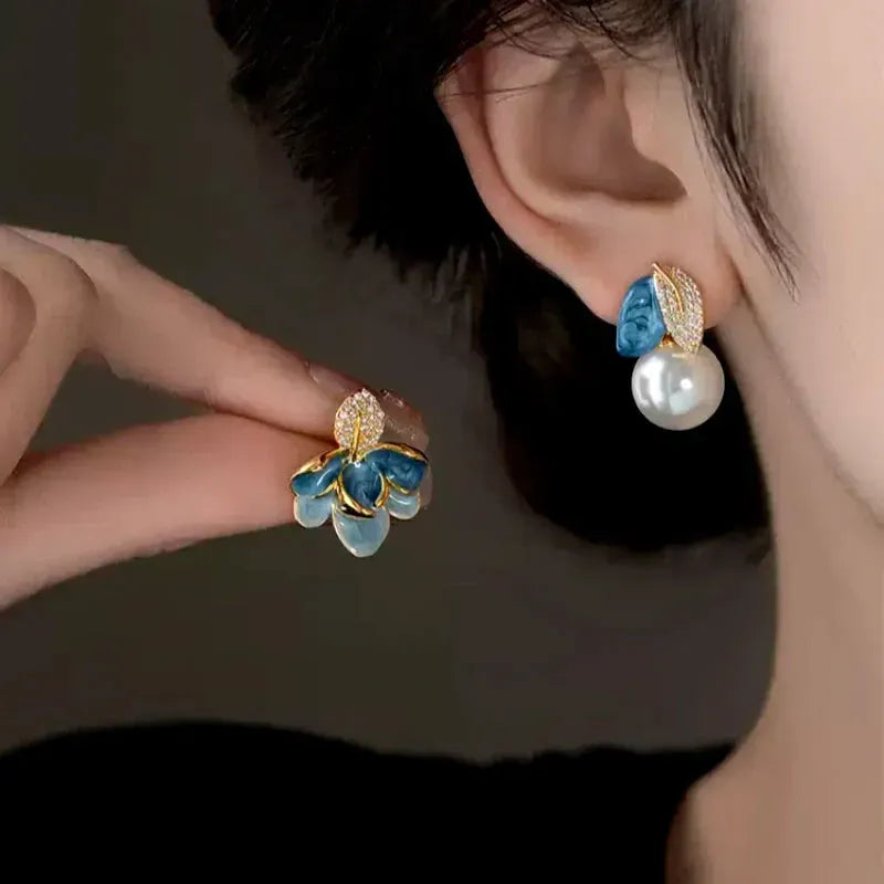 18K Gold-Plated Enamel Drip Flower Earrings - elegant Flower Earrings