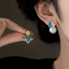 18K Gold-Plated Enamel Drip Flower Earrings - elegant Flower Earrings
