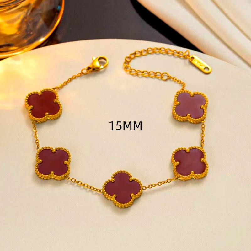 18K Gold-Plated Exquisite Lucky Four-Leaf Clover 15mm Five-Flower Bracelets - chic Five-Flower Bracelet