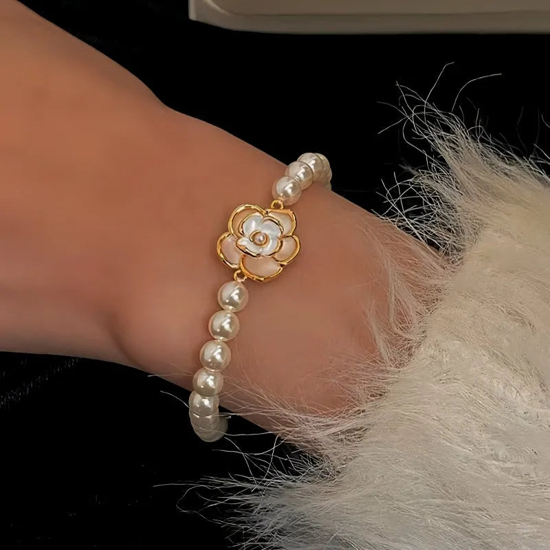18K Gold-Plated Exquisite Pearl Camellia Bracelet - chic Camellia Bracelet