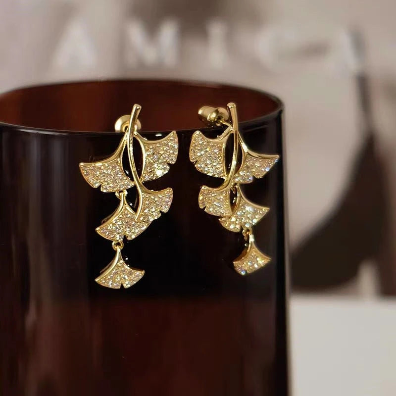 18K Gold-Plated Ginkgo Leaf Earrings - elegant Ginkgo Leaf Earrings