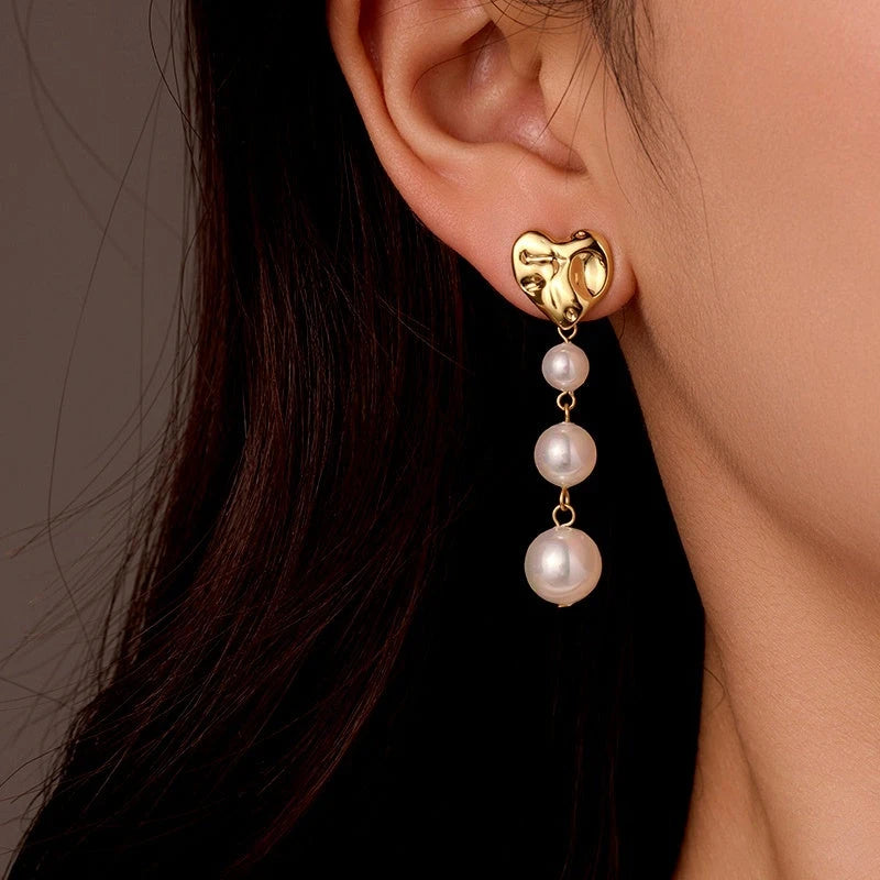 18K Gold-Plated Heart Pearl Earrings - elegant Heart Pearl Earrings