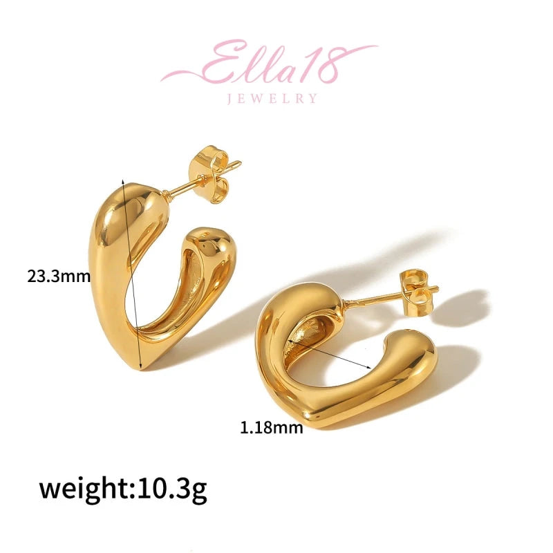 Angled view of the 18K Gold-Plated Hollow Heart-Design Earrings