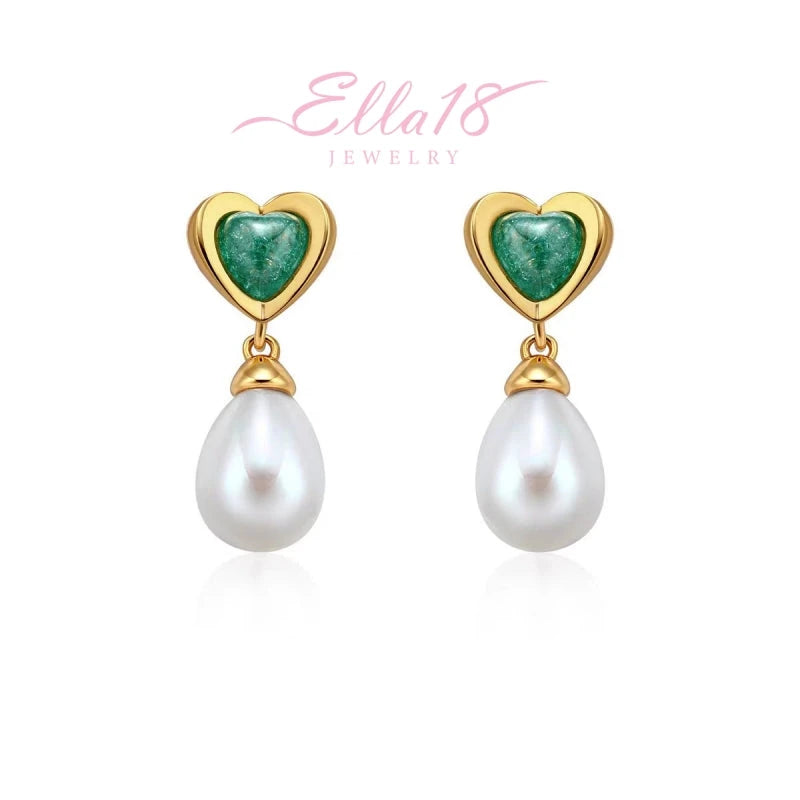 18K Gold-Plated Ice Crystal Heart Pearl Earrings - elegant Pearl Earrings