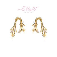 Model showcasing the dangle and style of the 18K Gold-Plated Irregular Zircon Starlight Earrings