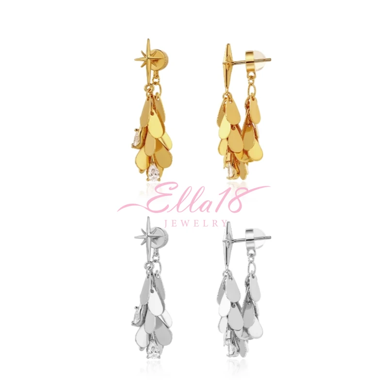 Gold and silver starburst teardrop crystal dangle earring pairs | Ella18 Jewelry