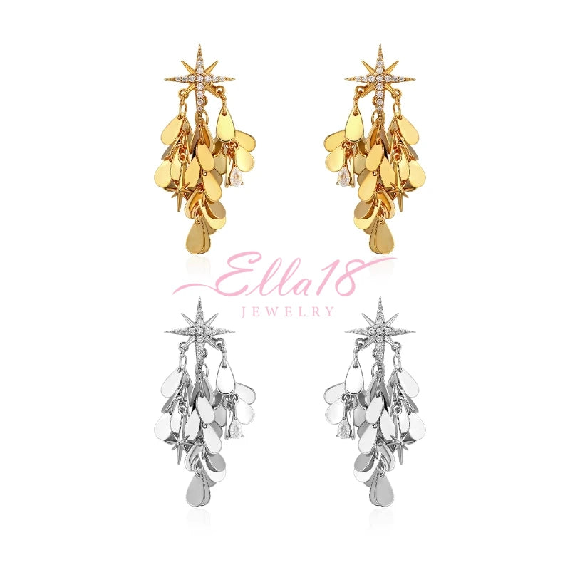 Gold and silver starburst disc drop earrings set, Ella18 Jewelry product display