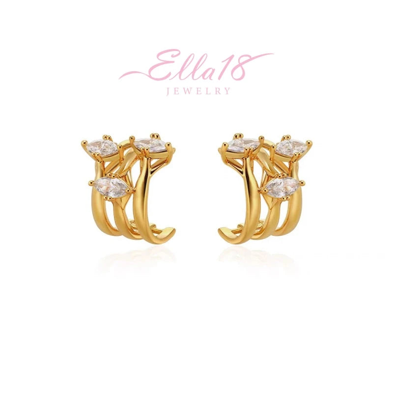 18K Gold-Plated Three-Layer Zircon Stud Earrings - elegant Layer Zircon Stud Earrings