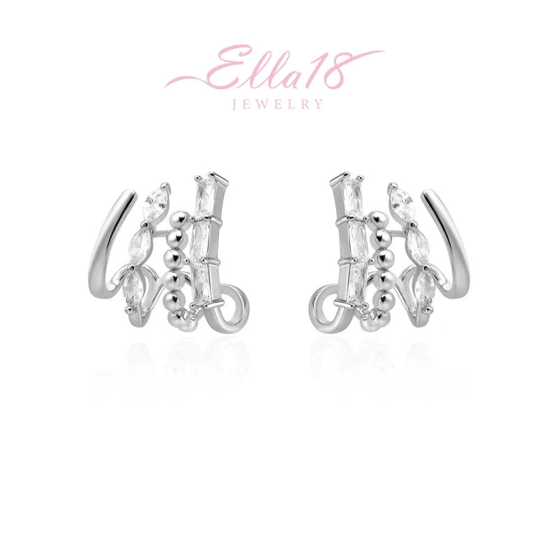 Ella18 Jewelry Silver Cubic Zirconia Layered Ear Cuff Pair
