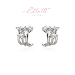 Model showcasing the dangle and style of the 18K Gold-Plated Three-Layer Zircon Stud Earrings