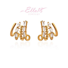 Ella18 Jewelry gold 4-row crystal ear cuff pair, faux multi-piercing ear climbers