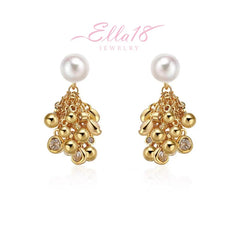 Ella18 Jewelry gold pearl beaded crystal cluster drop earrings (pair)