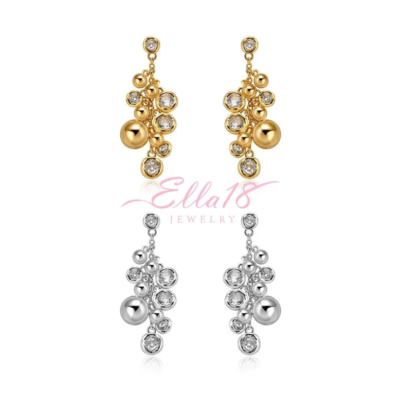 Gold and silver bubble crystal drop earrings set, Ella18 Jewelry
