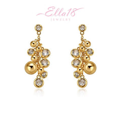 Gold bezel crystal bubble dangle drop earrings, Ella18 Jewelry
