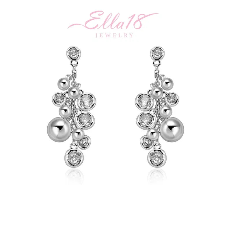 Pair of Ella18 silver CZ bubble drop dangle earrings product shot