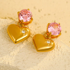 Close-up detail of the sparkling zircons and plating on the Heart Earrings