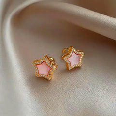 Gold Pink Mother of Pearl Star Stud Earrings, Back View with Closure