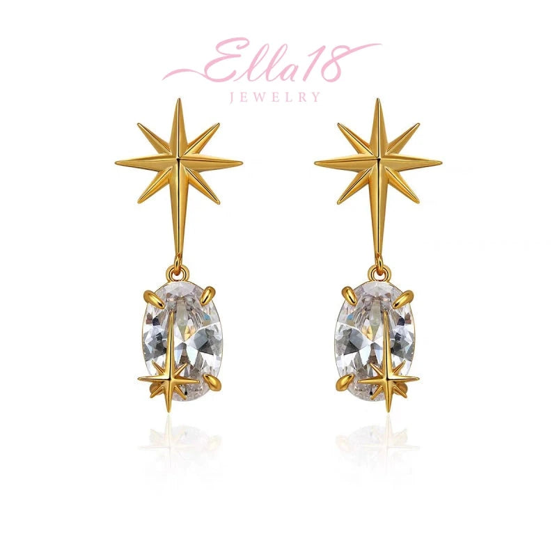 18K Gold-Plated Zircon Star Earrings - elegant Zircon Star Earrings