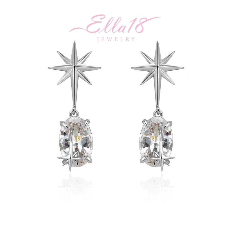 Model showcasing the dangle and style of the 18K Gold-Plated Zircon Star Earrings