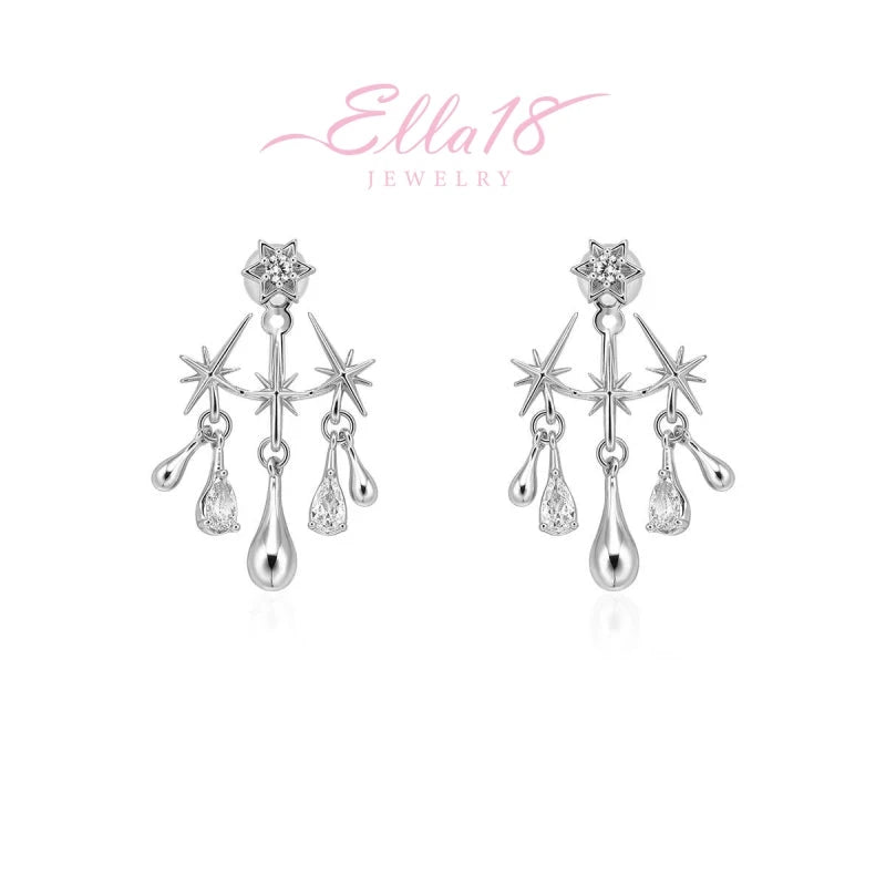 Ella18 Jewelry silver starburst teardrop CZ dangle earrings