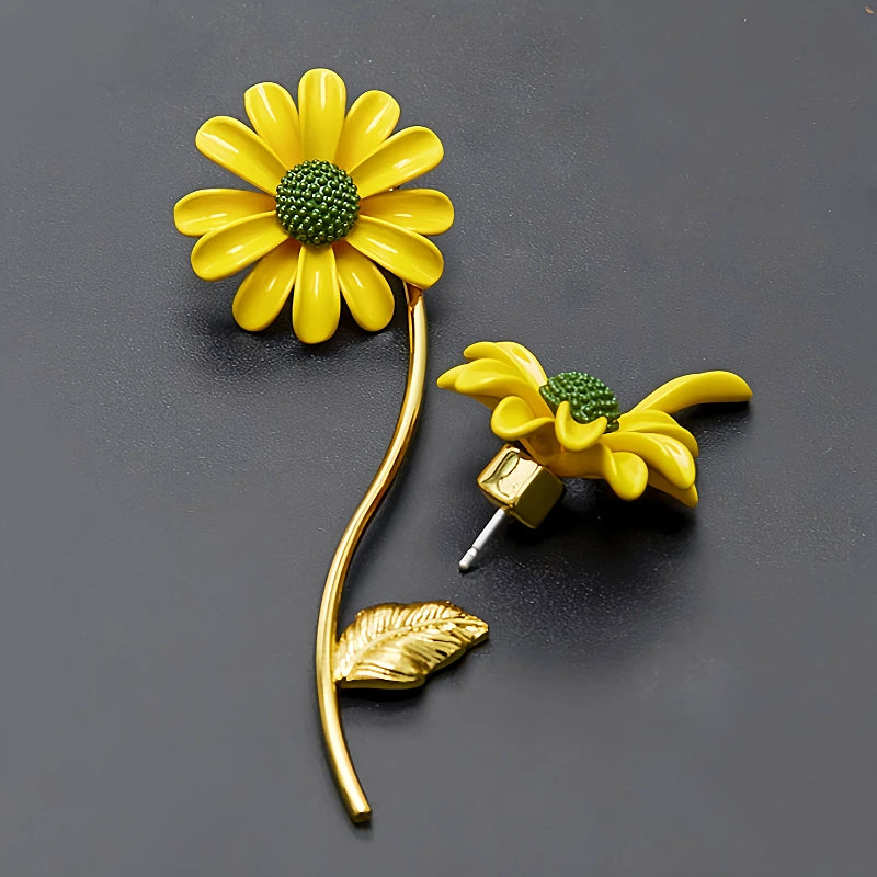 Detailed view of the sparkling accents on the Daisy Flower Earrings