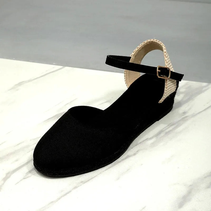 Angled view of the stylish Braided Hemp Rope Wedge Sandals