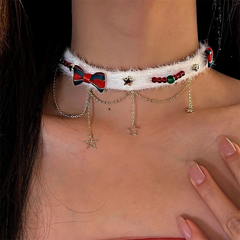 Christmas Bow Star Tassel Choker - beautiful Tassel Choker