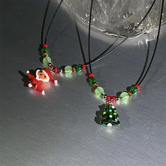 Detailed view of the Christmas Gingerbread Man Christmas Tree Socks Leather Rope Sweater Necklace chain and pendant