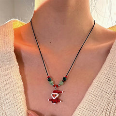 Christmas Gingerbread Man Christmas Tree Socks Leather Rope Sweater Necklace - beautiful Sweater Necklace