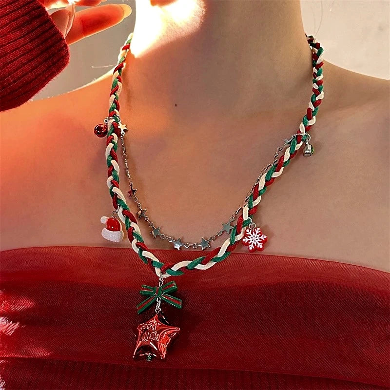 Christmas Red Star Braided Necklace - beautiful Braided Necklace