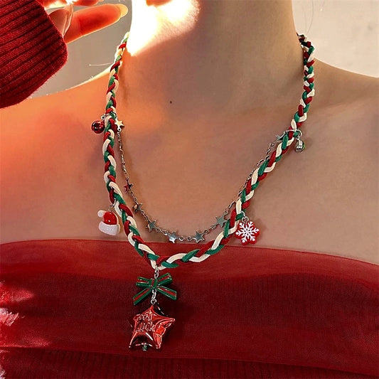 Christmas Red Star Braided Necklace - beautiful Braided Necklace