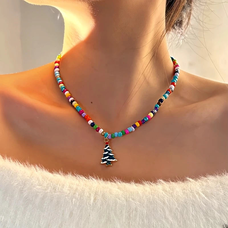 Detailed view of the Christmas Series Christmas Tree Necklace chain and pendant