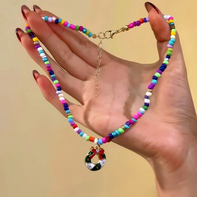 Close-up of the pendant and clasp on the Christmas Tree Necklace