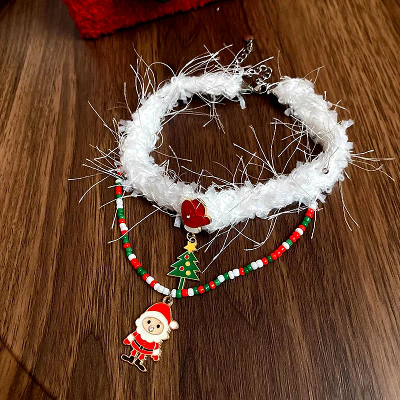 Detailed view of the Christmas Series Christmas Tree Santa Claus And Gift Choker chain and pendant