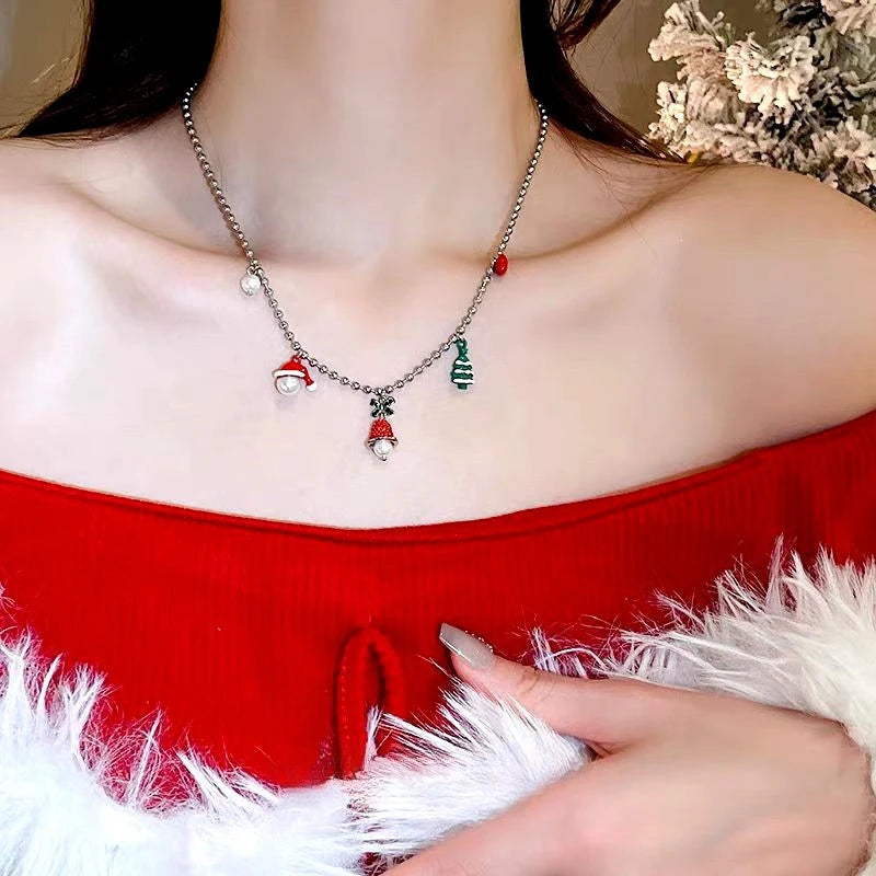 Christmas Series Christmas Tree Santa Claus and Bell Necklace - beautiful Christmas Necklace
