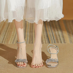 Crystal Women's Shoes With Bow Bigh Heels shown for scale and size reference