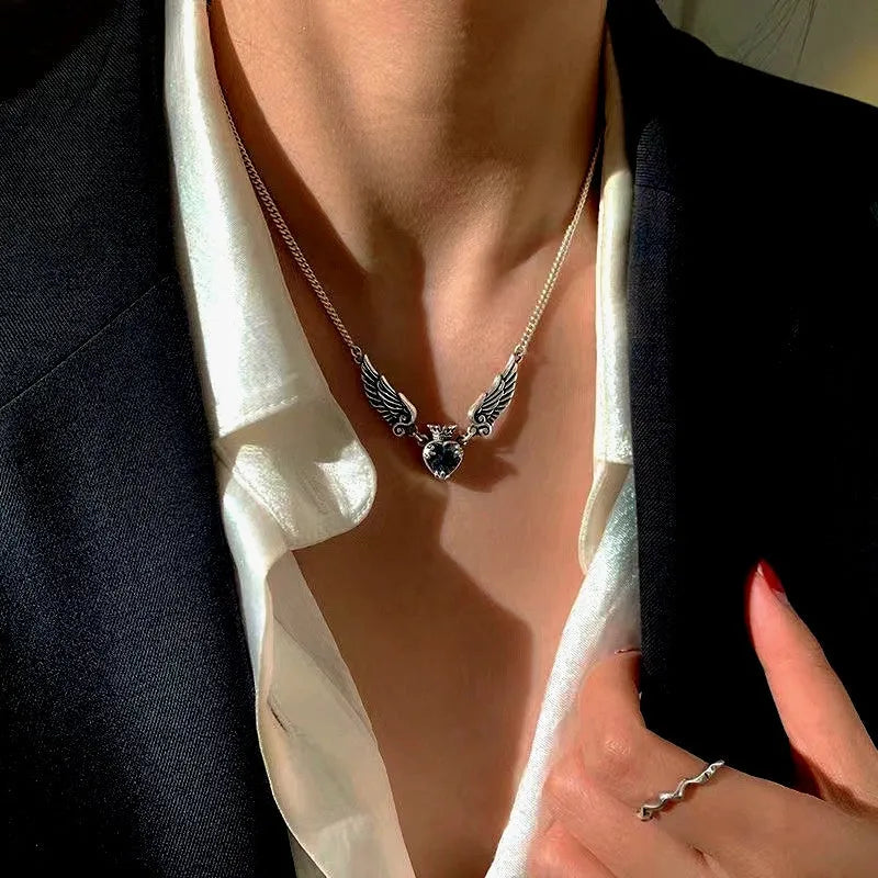 Diamond Heart Crown Angel Wing Necklace - beautiful Angel Wing Necklace