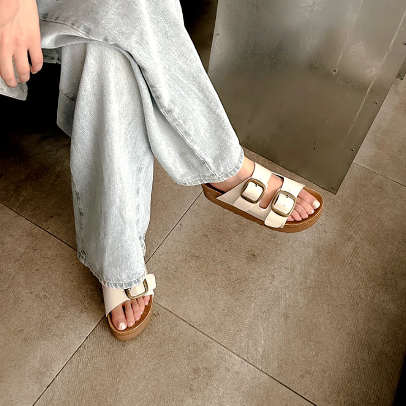 Full product shot of the Double Buckle Slippers