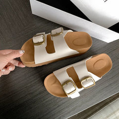 Angled view of the stylish Double Buckle Thick Bottom Heightening Birkenstock Slippers
